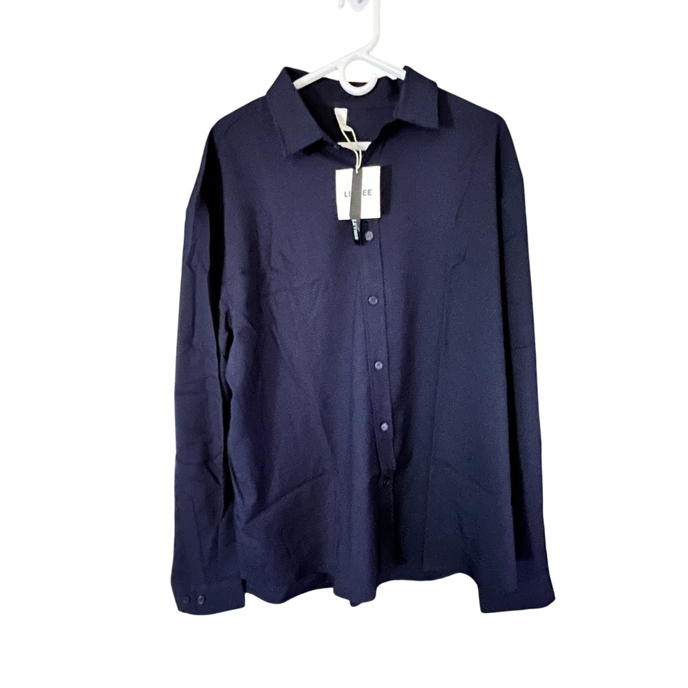 LETSSEE Mens Navy Black Long Sleeve Button Up Shirt 3XL Casual Workwear